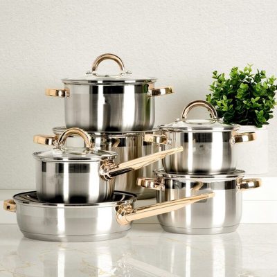 BATTERIE DE CUISINE ROYALTY LINE 12 PCS INDUTION  GOLD HANDLES